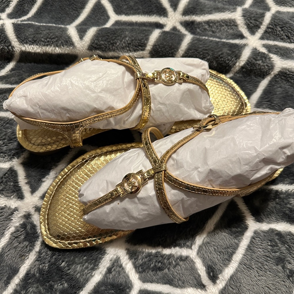 Michael Kors Bethany Sandal- Pale Gold Metallic Leather